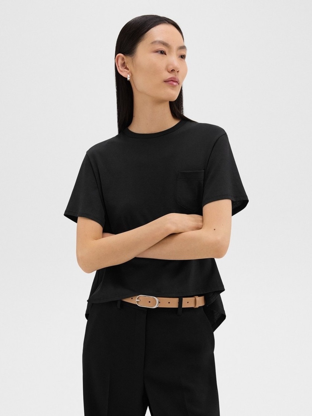 THEORY Classic Black Pocket Relaxed Fit Tee Women's Short Sleeve Top SMALL